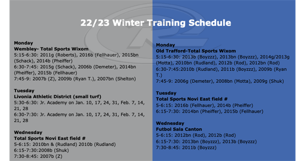 Winter Training Schedule